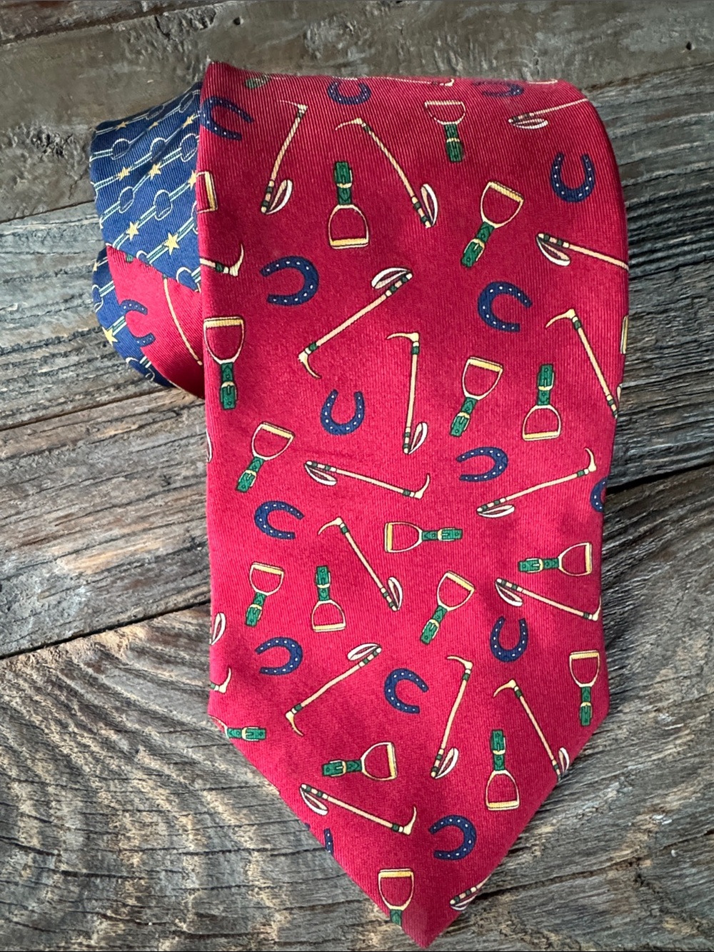 Tommy Hilfiger Red blue Equestrian Pattern preppy Silk Tie